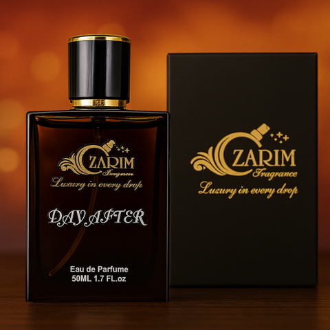 Zarim Fragrance eau de parfum bottle and packaging on a warm background